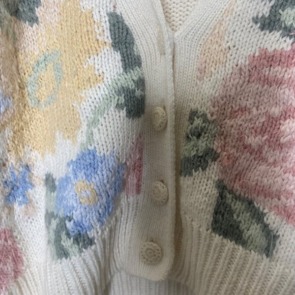Vintage Studio Michelle Stuart Hand Knit Floral Cardigan Sweater S White Multico - Picture 4 of 13